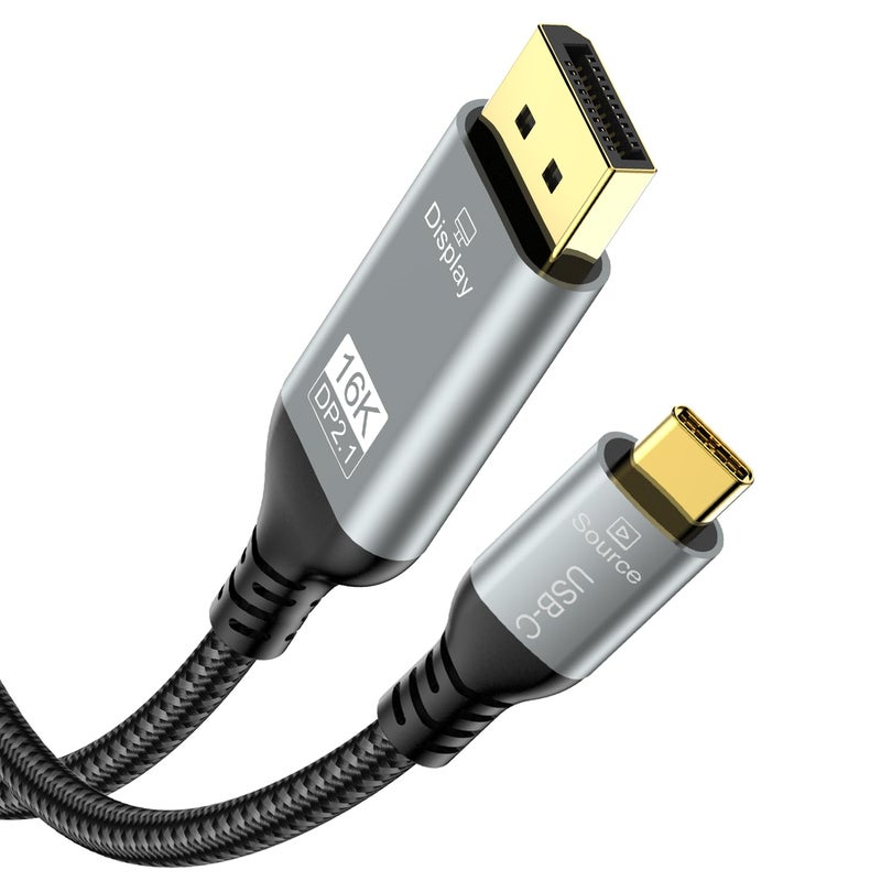 Angusplay USB C to DisplayPort 2.1 Cable 16K@30Hz 8K@120Hz 40Gbps Thunderbolt 4/3 to DisplayPort Cord Alu Braided Compatible iPhone 16/15 Pro Max, Galaxy S24, MacBook Pro/Air, iPad, Mac Mini, XPS, 10FT - Image 1